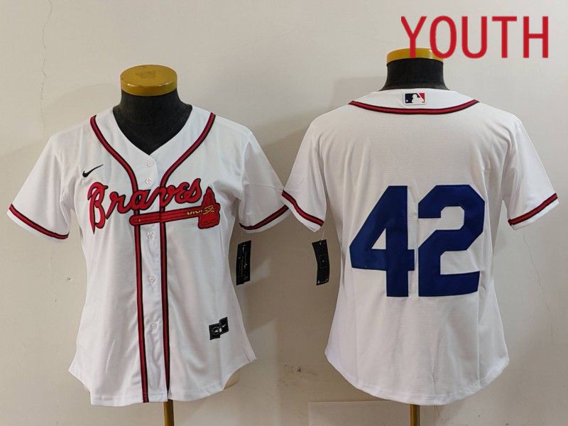 Youth Atlanta Braves #42 No Name White Game 2024 Nike MLB Jersey style 2->youth mlb jersey->Youth Jersey